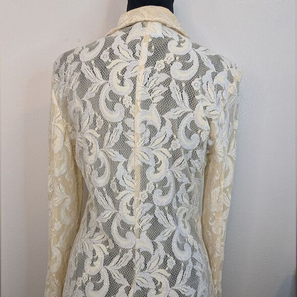 VTG 80s Casadei Lace Ruffle Witchy Hyper Feminine Coastal Cowgirl MD Duster - Picture 8 of 11